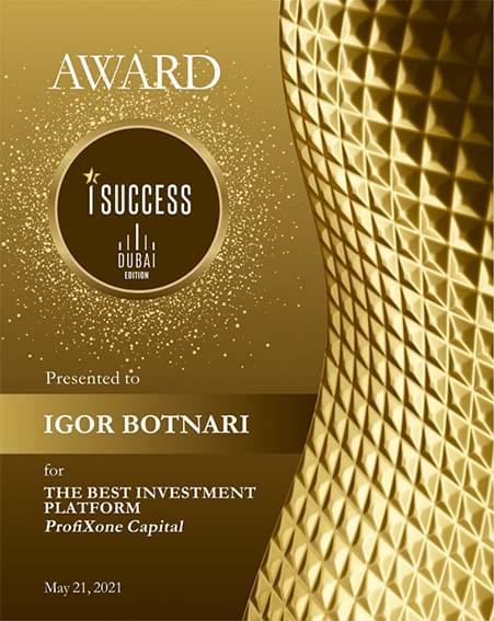 Award for the best investment platform ProfiXone Capital